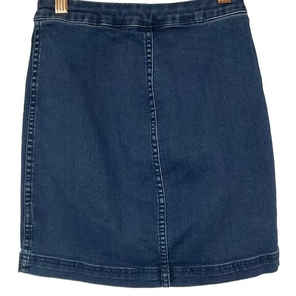 FREE PEOPLE Mini Skirt This Way or That Asymmetrical Zip Stretch Denim Jean sz 0 - Picture 6 of 13